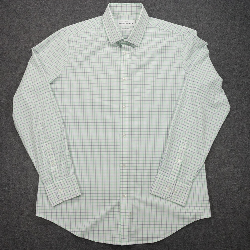 Mizzen+Main Leeward Shirt Men's XL Trim Fit Performance Windowpane White